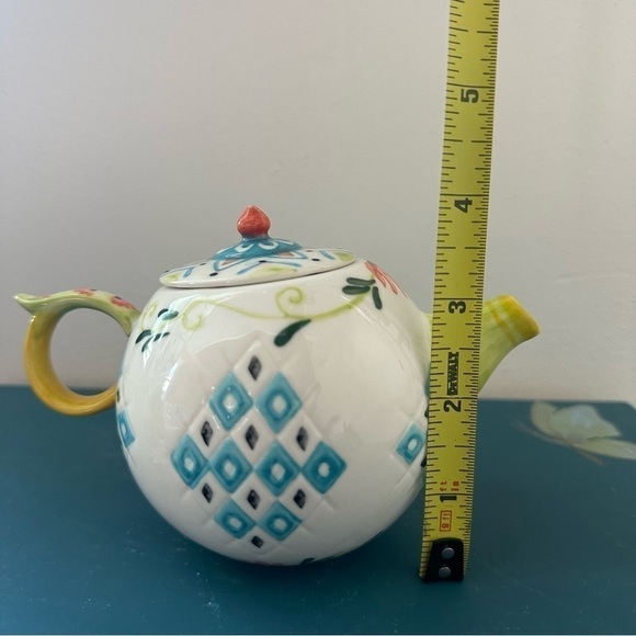 Anthropologie Teapot capan Stoneware Lid Textured Small Teapot Flower tiny - Picture 2 of 7